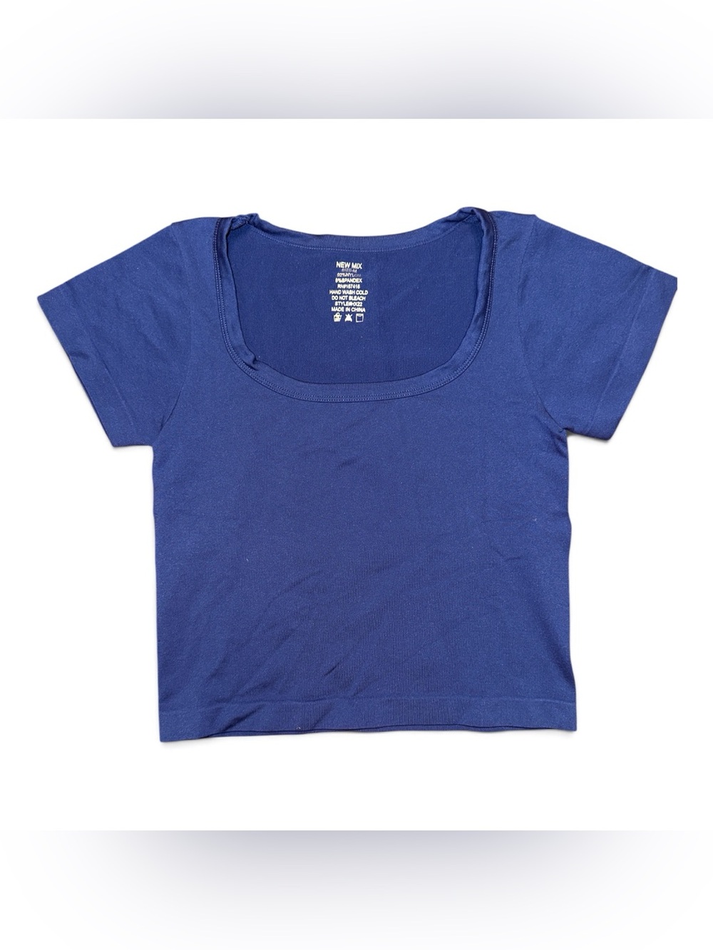 New Mix Short Sleeve Scoop Neck Crop Top in Royal Blue